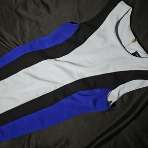 Elegant Color Block Dress - Blue, Black, and White